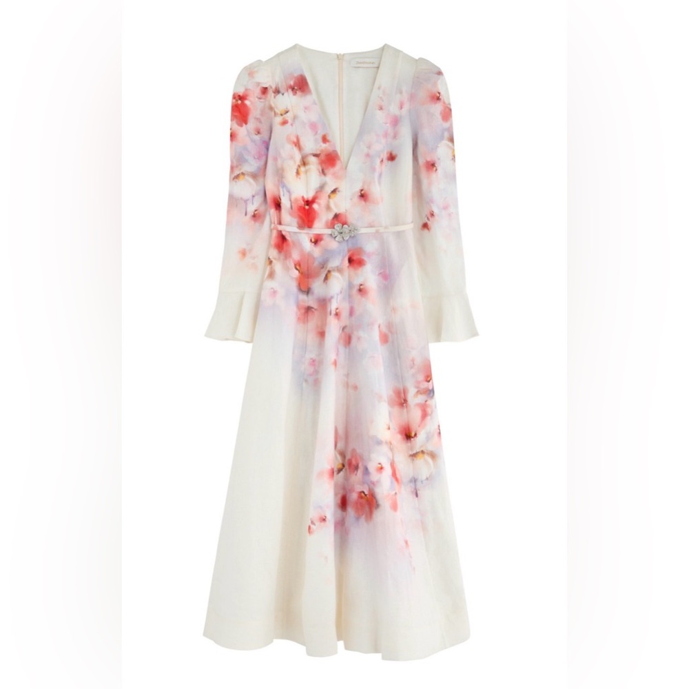 Zimmermann White and Pink Floral Long Sleeve Dress